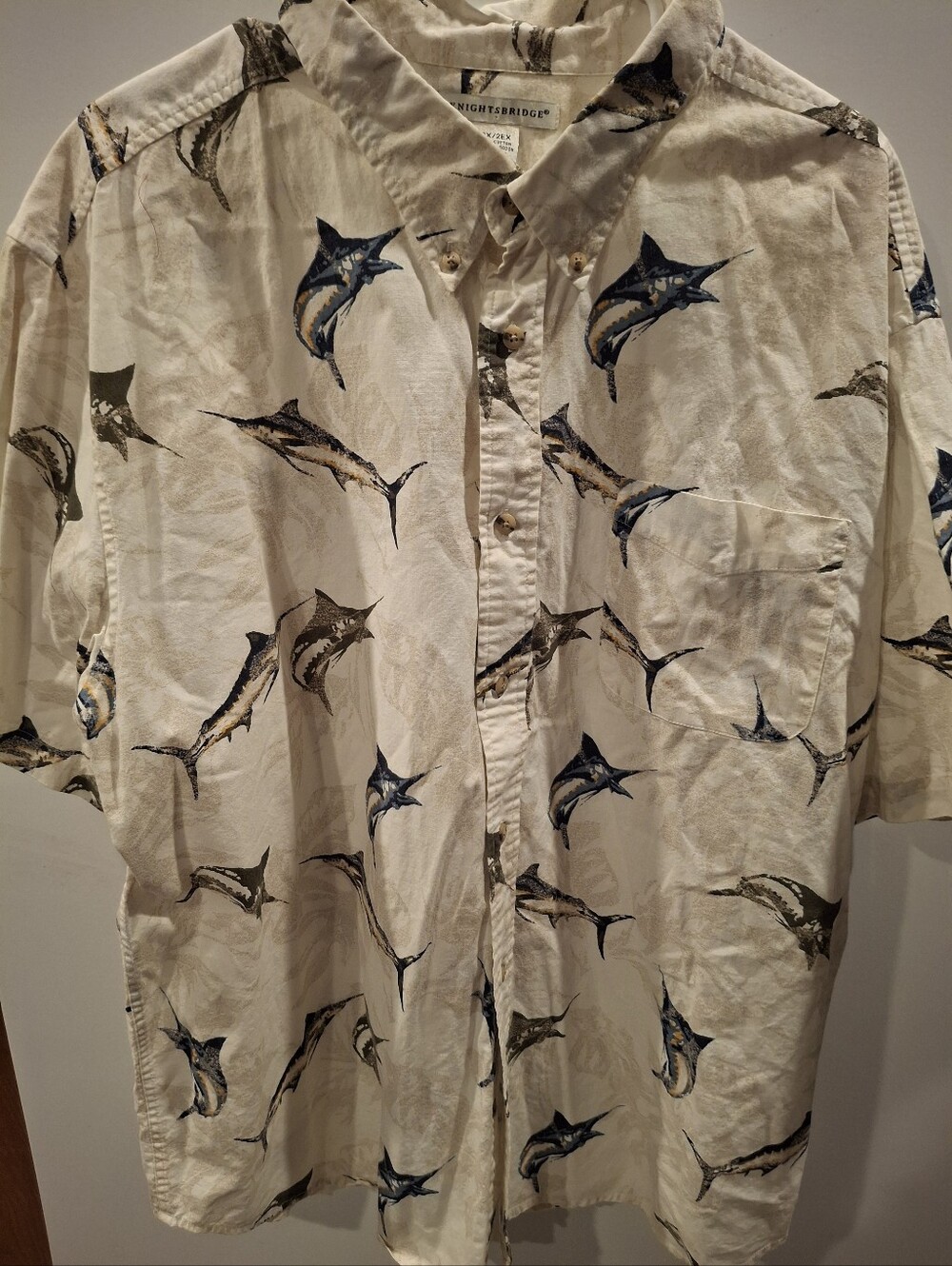Nightbridge Cream Short-Sleeve Marlin Print Button-Down Shirt